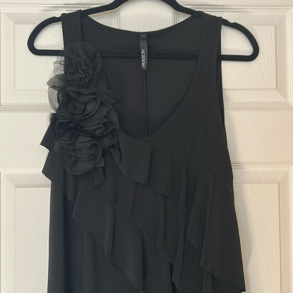 Nic & Dom Black Ruffle Rosette Dress L Sleeveless Knit Cocktail Party